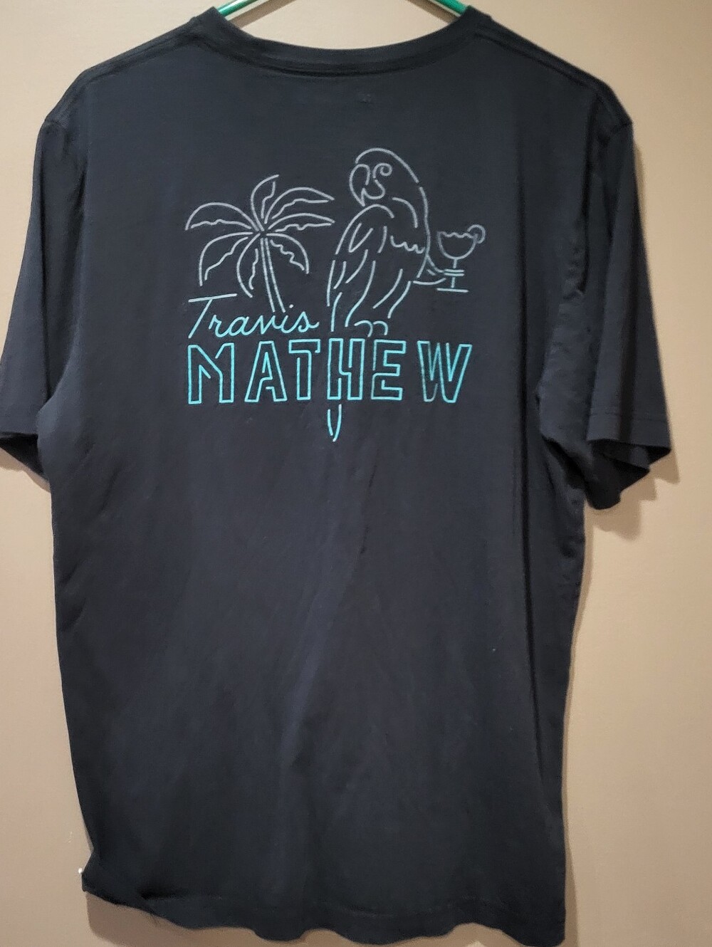 Travis Mathew Black Tee with Party Parrot Size Large